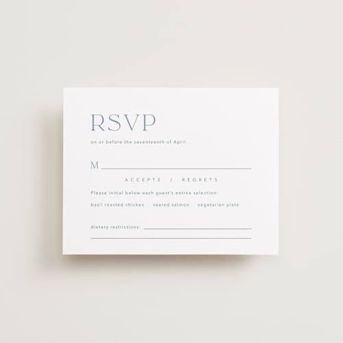 This is a lakeshore blue rsvp cards with standard by Jennifer Postorino called leighton printing on signature in standard