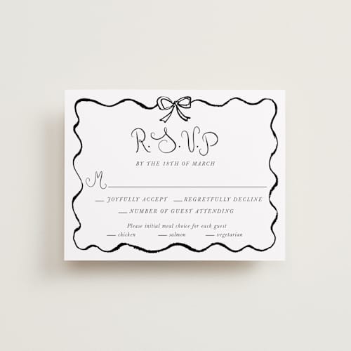 This is a tuxedo rsvp cards with standard by Cass Loh called quirky fun printing on signature in standard