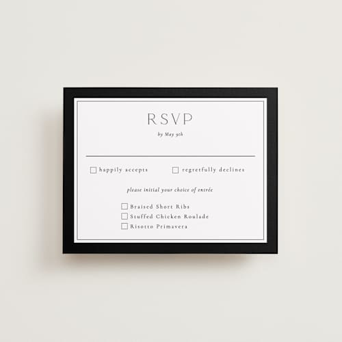 This is a black tie rsvp cards with standard by Susan Moyal called botanical love printing on signature in standard