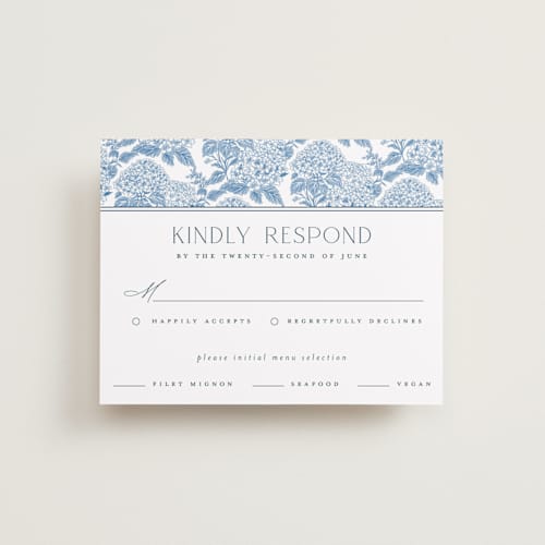 This is a sea rsvp cards with standard by Jenna Holcomb called coastal toile printing on signature in standard