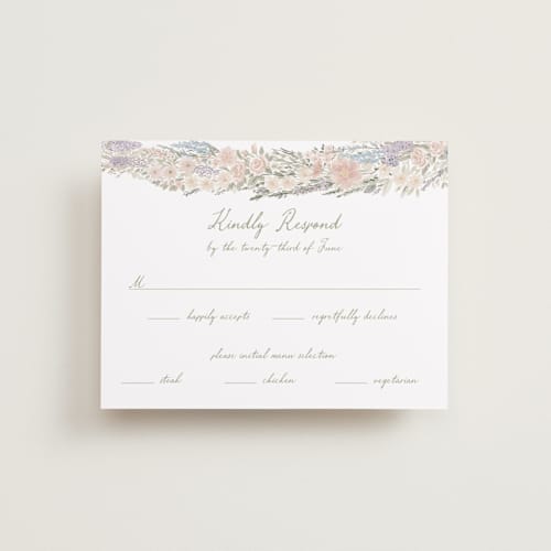 This is a petal rsvp cards with standard by Jenna Holcomb called charlotte printing on signature in standard