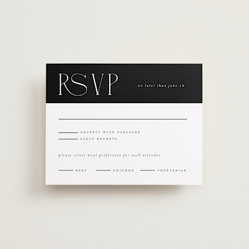 This is a pearl rsvp cards with standard by Christie Garcia called everly printing on signature in standard