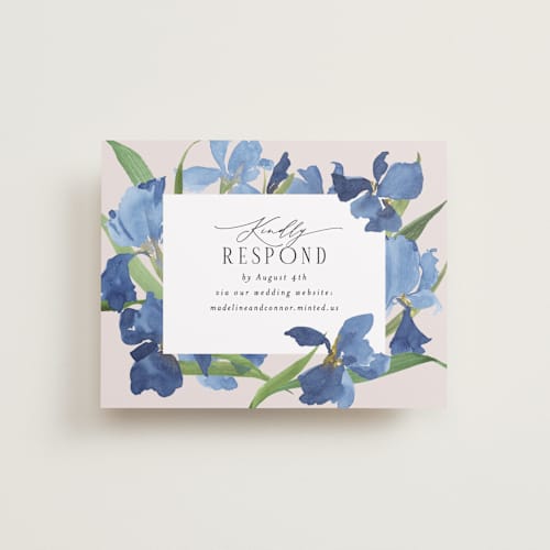 This is a natural rsvp cards with standard by Everett Paper Goods called irises printing on signature in standard