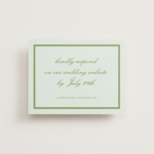 This is a forest rsvp cards with standard by Sara Hicks Malone called dewberry printing on signature in standard