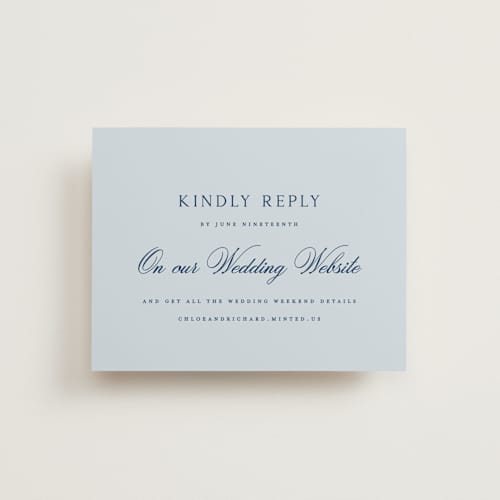 This is a sky rsvp cards with standard by Kelly Schmidt called landscape script printing on signature in standard