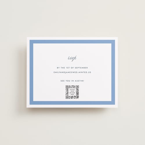 This is a blue bell rsvp cards with standard by Megan Davis called montauk printing on signature in standard