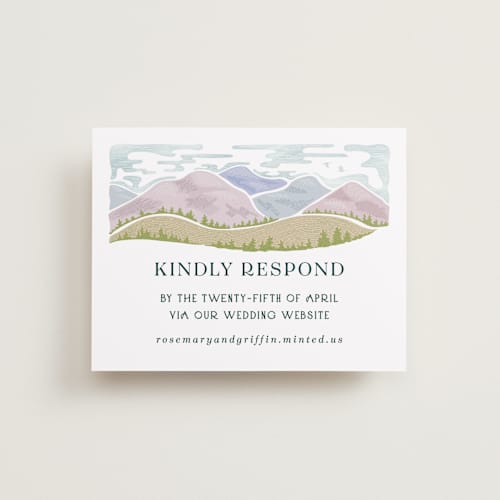 This is a pine rsvp cards with standard by Paper Sun Studio called river valley printing on signature in standard