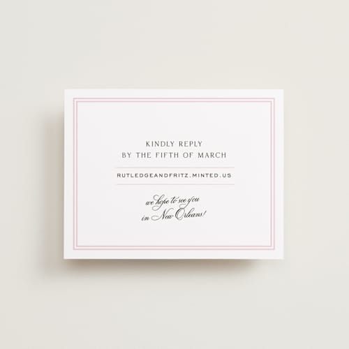 This is a peony rsvp cards with standard by Megan Davis called nola printing on signature in standard