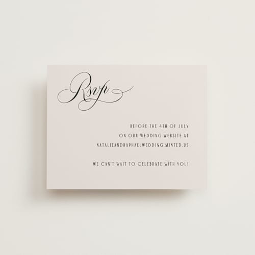 This is a black tie rsvp cards with standard by Hooray Creative called scripted names printing on signature in standard