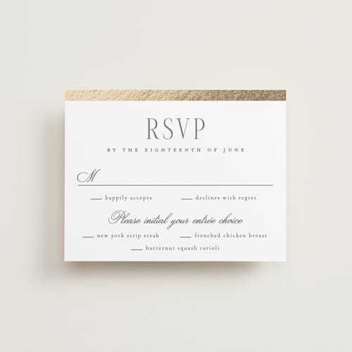 This is a quartz rsvp cards with foil pressed by Kristie Kern called the ritz printing on signature in standard