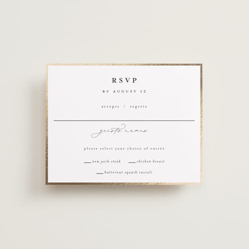 This is a vanilla rsvp cards with foil pressed by Susan Moyal called classic love printing on signature in standard