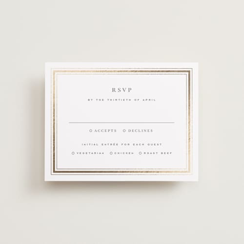 This is a chantilly rsvp cards with foil pressed by Wildfield Paper Co called hampton printing on signature in standard