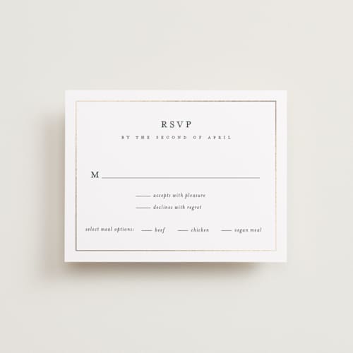 This is a forest rsvp cards with foil pressed by Stacey Meacham called elegant lillies printing on signature in standard