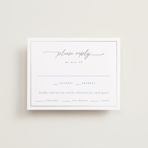 This is a cornflower rsvp cards with foil pressed by Pippa Shaw called silk printing on signature in standard
