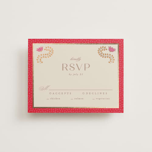 This is a sindoor rsvp cards with foil pressed by Creo Study called indian garden printing on signature in standard