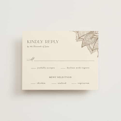 This is a plum rsvp cards with foil pressed by Randi Cirelli called arunima printing on signature in standard