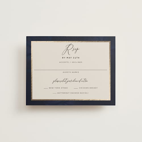 This is a jewel rsvp cards with foil pressed by Susan Moyal called after midnight printing on signature in standard