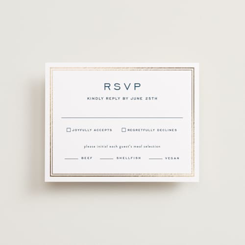 This is a royal navy rsvp cards with foil pressed by Olivia Raufman called anchored printing on signature in standard