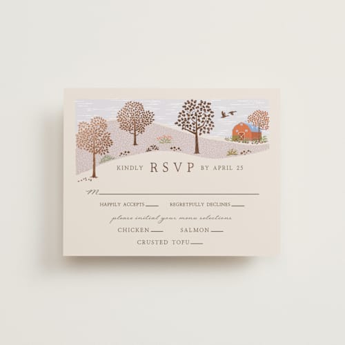 This is a autumnal rsvp cards with foil pressed by Paper Sun Studio called countryside printing on signature in standard