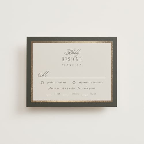 This is a graphite rsvp cards with foil pressed by Everett Paper Goods called hillside printing on signature in standard
