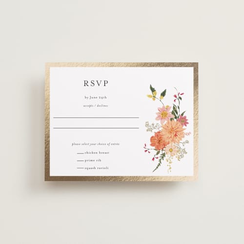 This is a burgundy rsvp cards with foil pressed by Susan Moyal called enchanting printing on signature in standard