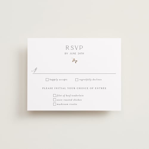 This is a alabaster rsvp cards with foil pressed by Susan Moyal called delicate vine printing on signature in standard