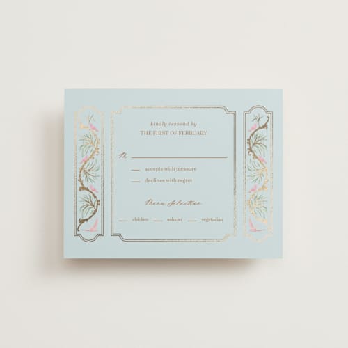 This is a hummingbird rsvp cards with foil pressed by Claudia Orengo called castle printing on signature in standard
