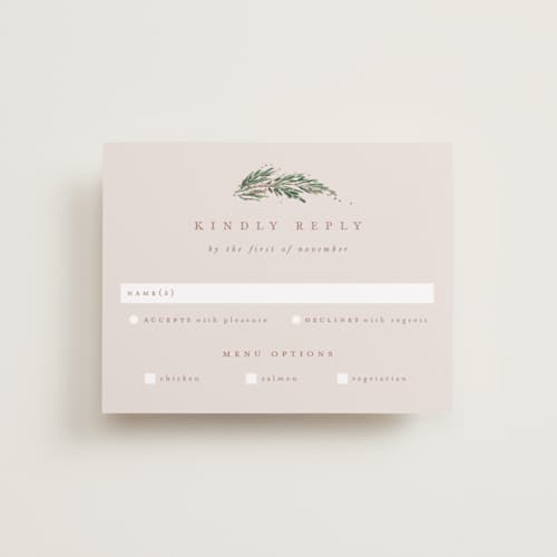 This is a latte rsvp cards with foil pressed by Leah Bisch called winter garland printing on signature in standard