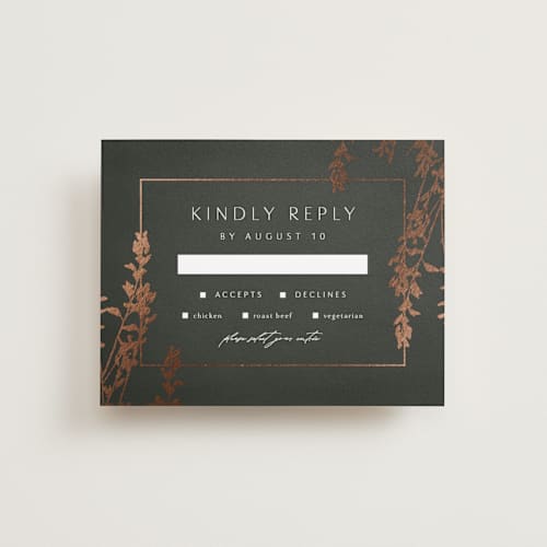 This is a ivy rsvp cards with foil pressed by Kelly Schmidt called quince printing on signature in standard
