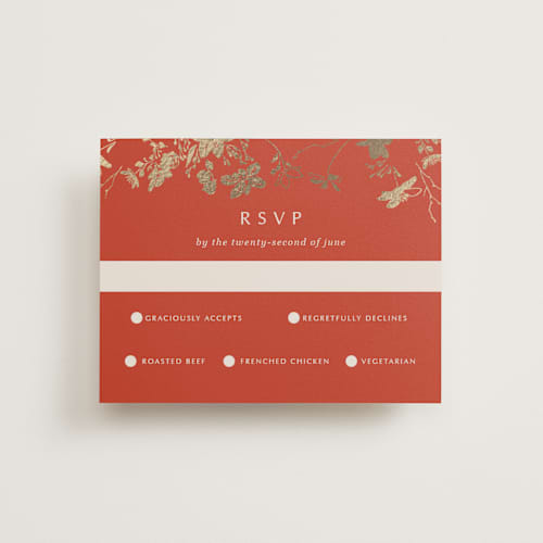 This is a lava rsvp cards with foil pressed by Stellax Creative called abstract flora printing on signature in standard