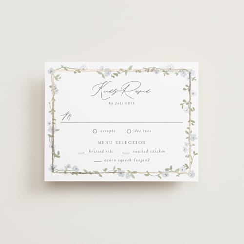 This is a blue bell rsvp cards with foil pressed by Everett Paper Goods called portico printing on signature in standard