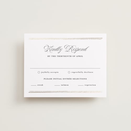 This is a diamond rsvp cards with foil pressed by Kate Ahn called lake como printing on signature in standard