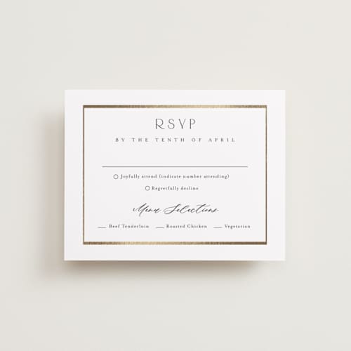 This is a cotton rsvp cards with foil pressed by Stacey Meacham called luster printing on signature in standard
