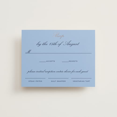 This is a sky rsvp cards with foil pressed by Megan Davis called aperitif printing on signature in standard