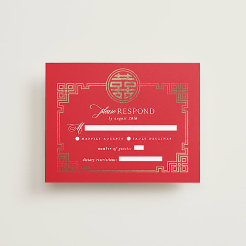 This is a ruby rsvp cards with foil pressed by Melanie Kosuge called happiness x 2 printing on signature in standard