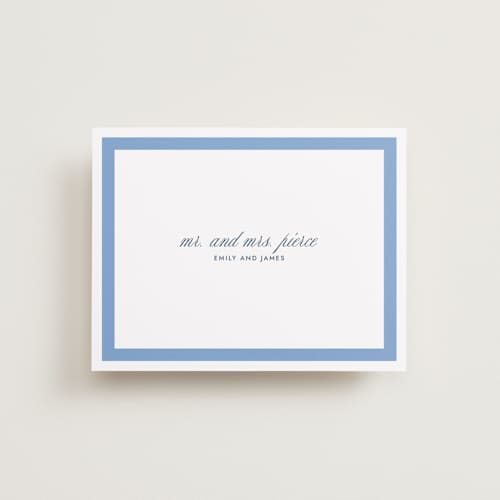 This is a blue bell wedding thank you cards with standard by Megan Davis called montauk printing on signature in standard