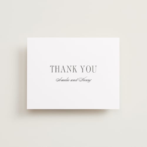This is a tuxedo wedding thank you cards with standard by Megan Davis called hepburn printing on signature in standard