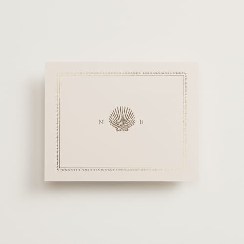 This is a champagne wedding thank you cards with foil pressed by Griffinbell Paper Co. called seaside printing on signature in standard