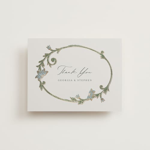 This is a bluebell wedding thank you cards with foil pressed by Jen Owens called grandeur printing on signature in standard