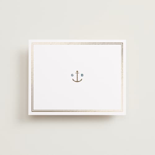 This is a royal navy wedding thank you cards with foil pressed by Olivia Raufman called anchored printing on signature in standard