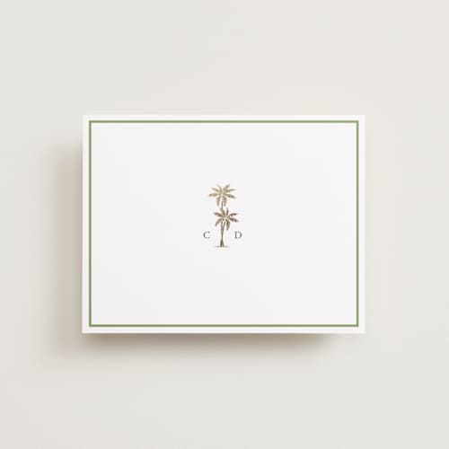 This is a leaf wedding thank you cards with foil pressed by Olivia Raufman called palm monogram printing on signature in standard