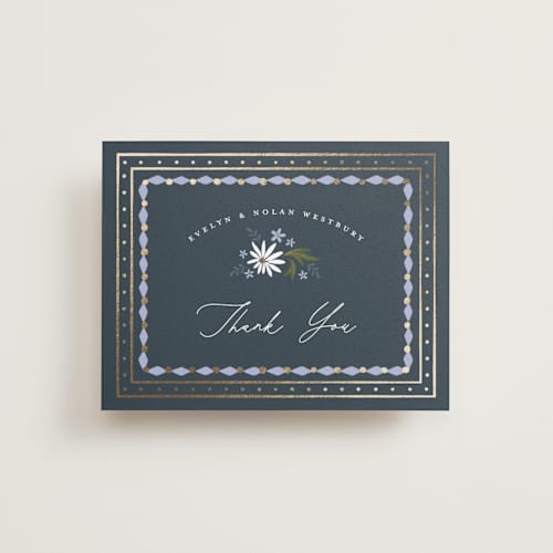 This is a periwinkle wedding thank you cards with foil pressed by Erin German called sadie printing on signature in standard