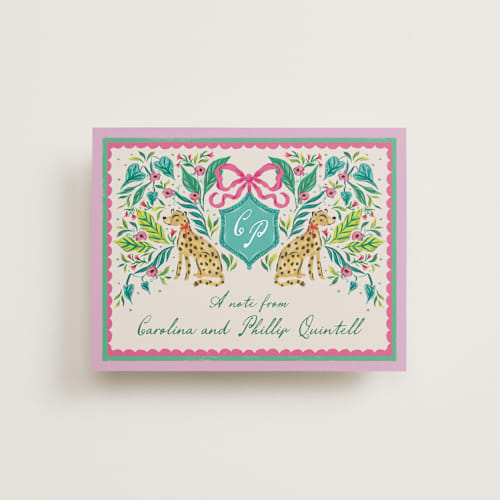 This is a peony thank you postcards with standard by Jackie Crawford called whimsical hand illustrated crest printing on signature in postcard