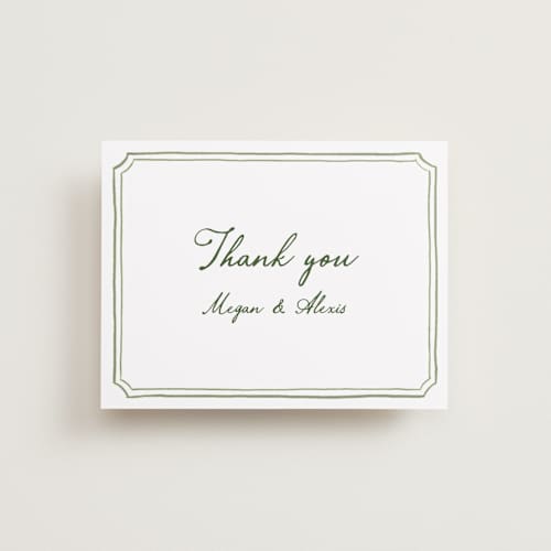 This is a moss wedding thank you cards with standard by Cass Loh called handwritten printing on strathmore in standard