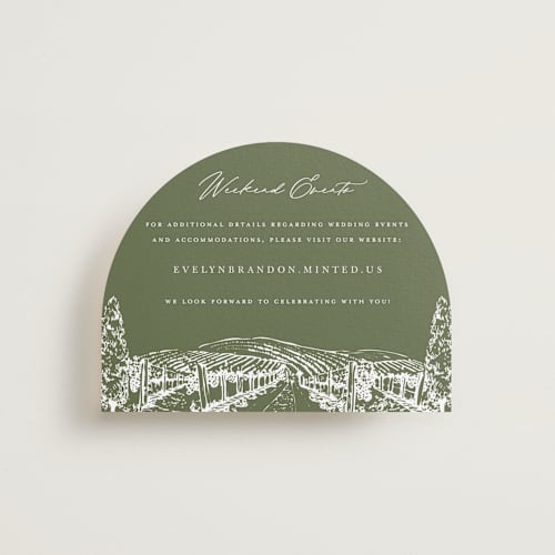 This is a olive enclosure cards with standard by Sarah Brown called vineyard printing on signature in standard