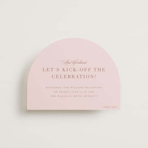This is a blush reception cards with standard by Megan Davis called charleston printing on signature in standard