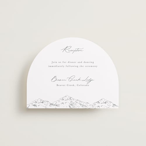 This is a pewter reception cards with standard by Sarah Brown called mountainview printing on signature in standard