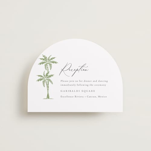 This is a leaf reception cards with standard by Olivia Raufman called palm monogram printing on signature in standard