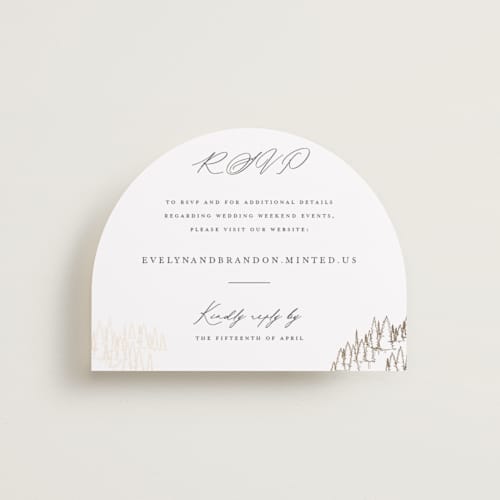 This is a hunter rsvp cards with foil pressed by Sarah Brown called peaks printing on signature in standard