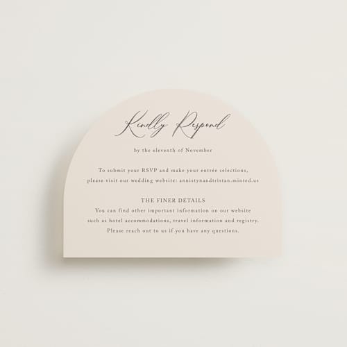 This is a mocha rsvp cards with standard by Jennifer Postorino called love story printing on signature in standard
